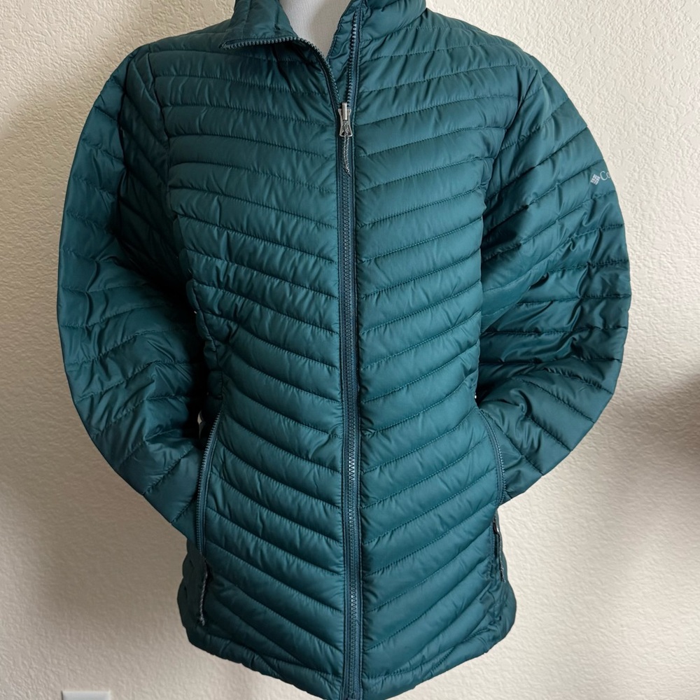 Columbia Junction Puffer Jacket Large Forest Green Omni Heat Womens Zip Up